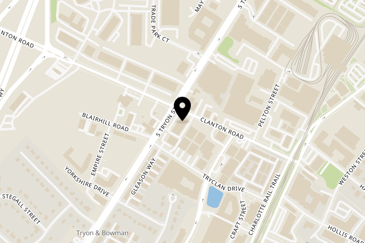 Map showing the location of Irie Nation Restaurant & Bar S Tryon St on 3501 S Tryon St Ste D in Charlotte